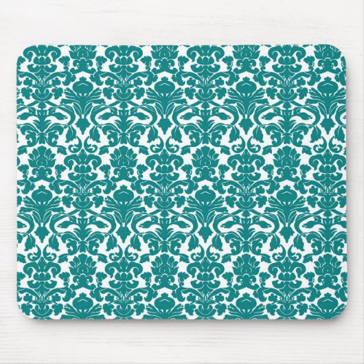   Floral Blauwgroen Damask Mousepad Muismat (Voorkant)