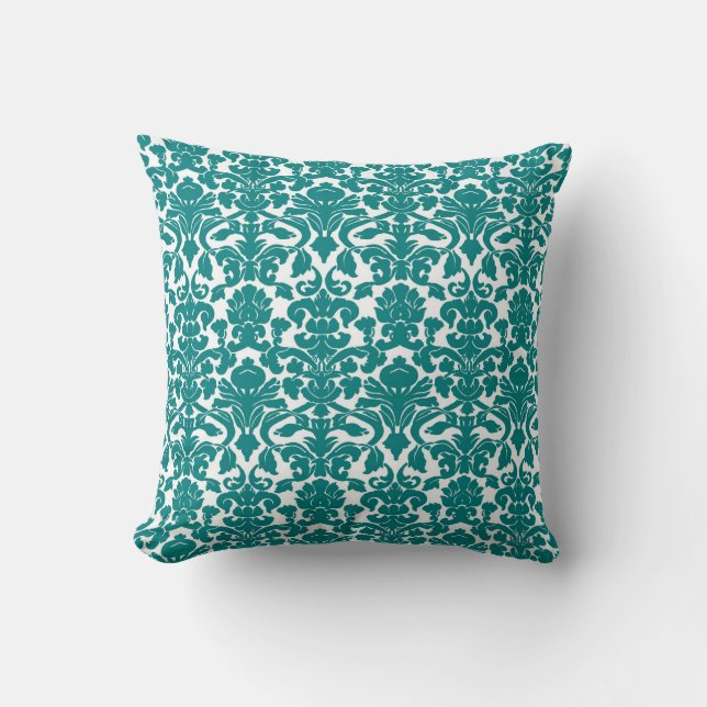  Floral Blauwgroen Damask Pillow Kussen (Voorkant)