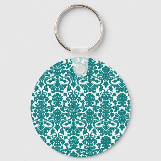   Floral Blauwgroen Damask Sleutelhanger (Voorkant)