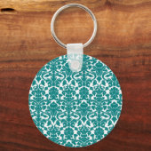   Floral Blauwgroen Damask Sleutelhanger (Voorkant)