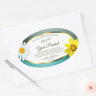 Floral Blauwgroen en Blue Glitter White Product La Ovale Sticker