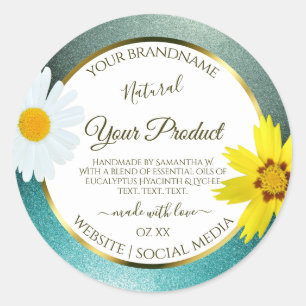 Floral Blauwgroen en Blue Glitter White Product La Ronde Sticker