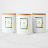 Floral Blauwgroen en Blue Glitter White Product La Voedselcontainer Etiket (Flessen)