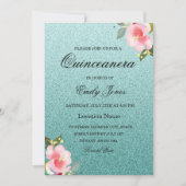 Floral Blauwgroen faux glitter Quinceanera Kaart (Voorkant)