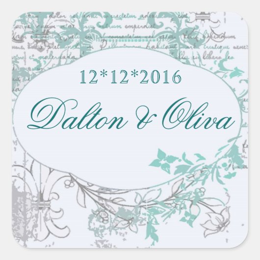 Floral Blauwgroen Fleur Save The Date Wedding Vierkante Sticker (Voorkant)