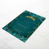 Floral Blauwgroen Gouden Scroll Quinceanera Folie Uitnodiging (Gedraaid)