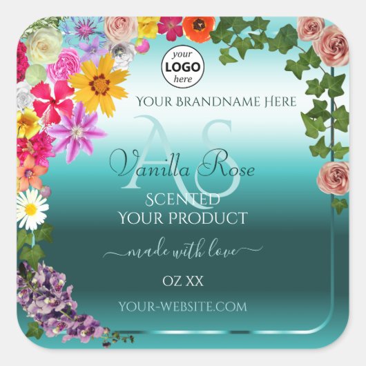 Floral Blauwgroen gradiënt Product Labels Monogram (Voorkant)