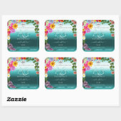 Floral Blauwgroen gradiënt Product Labels Monogram (Vel)