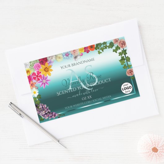 Floral Blauwgroen gradiënt Product Labels Monogram (Envelop)