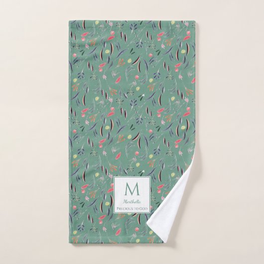 Floral BLAUWGROEN GREEN Monogram PRECIES VOOR GOD  Handdoek (Handdoek)
