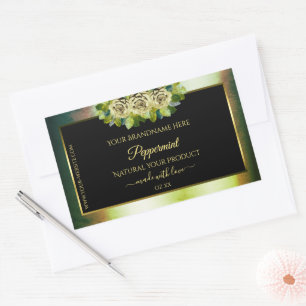 Floral Blauwgroen groene marmer Black Product Labe Rechthoekige Sticker
