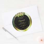 Floral Blauwgroen groene marmer Black Product Labe Ronde Sticker (Envelop)