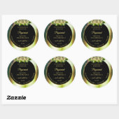 Floral Blauwgroen groene marmer Black Product Labe Ronde Sticker (Vel)