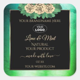 Floral Blauwgroen Groene Zwarte Etiketten van het 