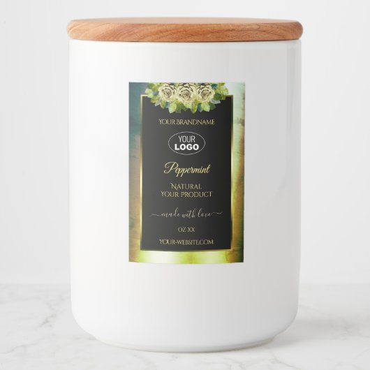 Floral Blauwgroen Groene Zwarte Etiketten van het  (Voorkant)