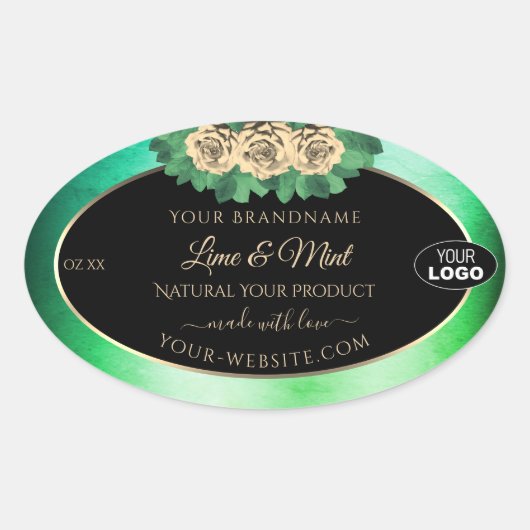 Floral Blauwgroen Groene Zwarte Etiketten van het  (Voorkant)