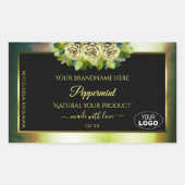 Floral Blauwgroen Groene Zwarte Etiketten van het  (Voorkant)