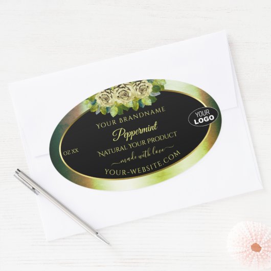 Floral Blauwgroen Groene Zwarte Etiketten van het (Envelop)