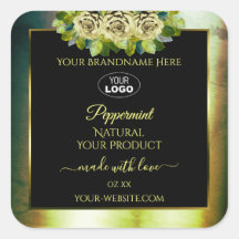 Floral Blauwgroen Groene Zwarte Etiketten van het 