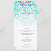 Floral Blauwgroen lint Handfasting Wedding Menu (Voorkant / Achterkant)