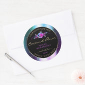 Floral Blauwgroen Paars Glitter Black Product Labe Ronde Sticker (Envelop)