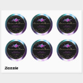 Floral Blauwgroen Paars Glitter Black Product Labe Ronde Sticker (Vel)
