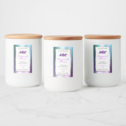 Floral Blauwgroen Paarse Glitter White Product Lab Voedselcontainer Etiket (Flessen)