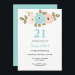 Floral Blauwgroen & Peach 21st Birthday Party Invi Kaart<br><div class="desc">Floral Blauwgroen & Peach 21st Birthday Party Invitation Matching collectie in Niche and Nest store. We hebben kunstwerk gebruikt van: Freshmint Paperie https://www.etsy.com/shop/FreshmintPaperie</div>