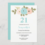 Floral Blauwgroen & Peach 21st Birthday Party Invi Kaart<br><div class="desc">Floral Blauwgroen & Peach 21st Birthday Party Invitation Matching collectie in Niche and Nest store. We hebben kunstwerk gebruikt van: Freshmint Paperie https://www.etsy.com/shop/FreshmintPaperie</div>