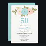 Floral Blauwgroen & Peach 50th Birthday Party Invi Kaart<br><div class="desc">Floral Blauwgroen & Peach 50th Birthday Party Invitation Matching collectie in Niche and Nest store. We hebben kunstwerk gebruikt van: Freshmint Paperie https://www.etsy.com/shop/FreshmintPaperie</div>