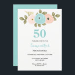 Floral Blauwgroen & Peach 50th Birthday Party Invi Kaart<br><div class="desc">Floral Blauwgroen & Peach 50th Birthday Party Invitation Matching collectie in Niche and Nest store. We hebben kunstwerk gebruikt van: Freshmint Paperie https://www.etsy.com/shop/FreshmintPaperie</div>