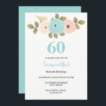 Floral Blauwgroen & Peach 60th Birthday Party Invi Kaart<br><div class="desc">Floral Blauwgroen & Peach 60th Birthday Party Invitation Matching collectie in Niche and Nest store. We hebben kunstwerk gebruikt van: Freshmint Paperie https://www.etsy.com/shop/FreshmintPaperie</div>