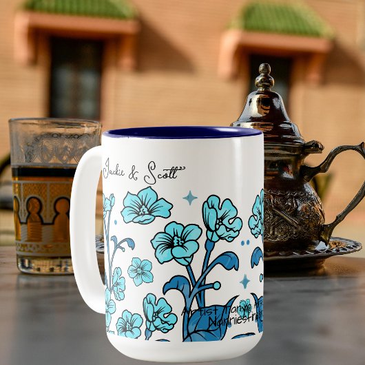 Floral Blauwgroen Personalize Tweekleurige Koffiemok