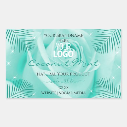 Floral Blauwgroen Product Labels Roos Palm Leaves  (Voorkant)