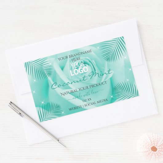 Floral Blauwgroen Product Labels Roos Palm Leaves  (Envelop)