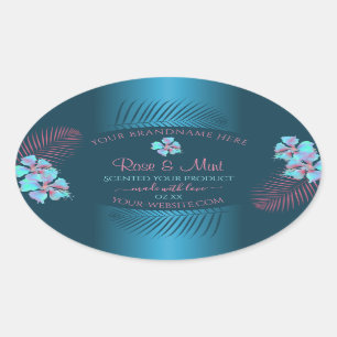 Floral Blauwgroen Product Labels Tropische roze pa