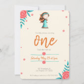 Floral Blauwgroen roze roze roodhaarmeisje, eerste Kaart (Voorkant)