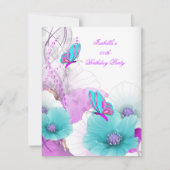  Floral Blauwgroen roze vlinder Birthday Party Kaart (Voorkant)
