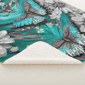 Floral Blauwgroen Silver Butterflies Persoonlijke  Sherpa Deken (3/4)