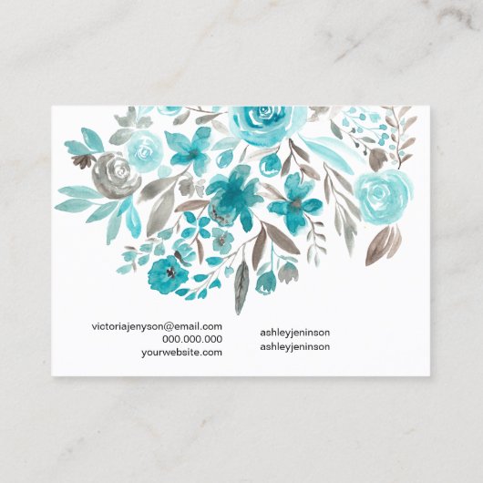 Floral blauwgroen waterverf haarklemweerkaatscherm visitekaartje (Achterkant)