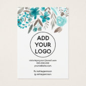 Floral blauwgroen waterverf juwelen ketting visitekaartje (Achterkant)