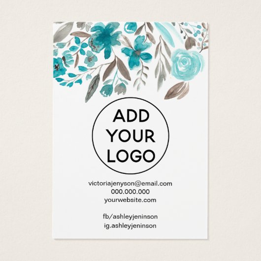 Floral blauwgroen waterverf juwelen ketting visitekaartje (Achterkant)