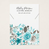 Floral blauwgroen waterverf juwelen ketting visitekaartje (Voorkant)