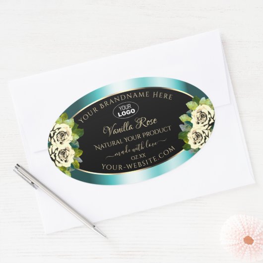 Floral Blauwgroen zwarte gouden Etiketten Rozen Lo (Envelop)