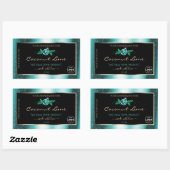 Floral Blauwgroen Zwarte Product Labels Zacht Glit (Vel)