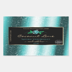 Floral Blauwgroen Zwarte Product Labels Zacht Glit