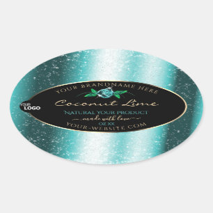 Floral Blauwgroen Zwarte Product Labels Zacht Glit