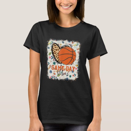 Floral Bleached Basketball Game Day Vibes Basketba T-shirt (Voorkant)