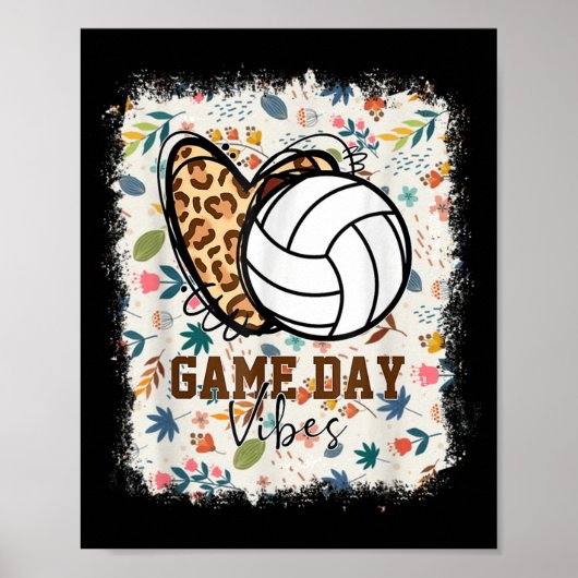 Floral Bleaching Volleyball Game Day Vibes Volleyb Poster (Voorkant)