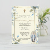 Floral Blessed Mary Catholic Baptism Uitnodiging (Staand voorkant)